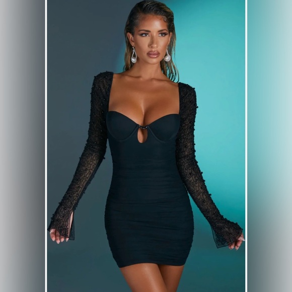 Oh Polly Dresses & Skirts - OH POLLY St. Germain black embellished long sleeve mini dress